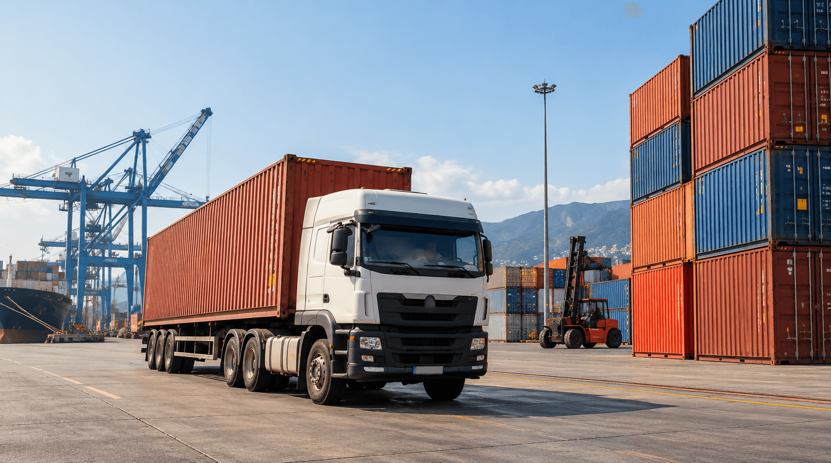 Freight truck moving containers
